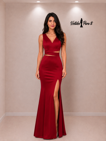 Vestido Largo de Fiesta Talla S — Burdeo— Entrega Inmediata