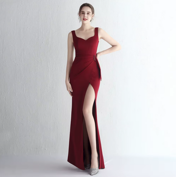 Vestido Largo de Fiesta Talla L — Burdeo — Entrega Inmediata