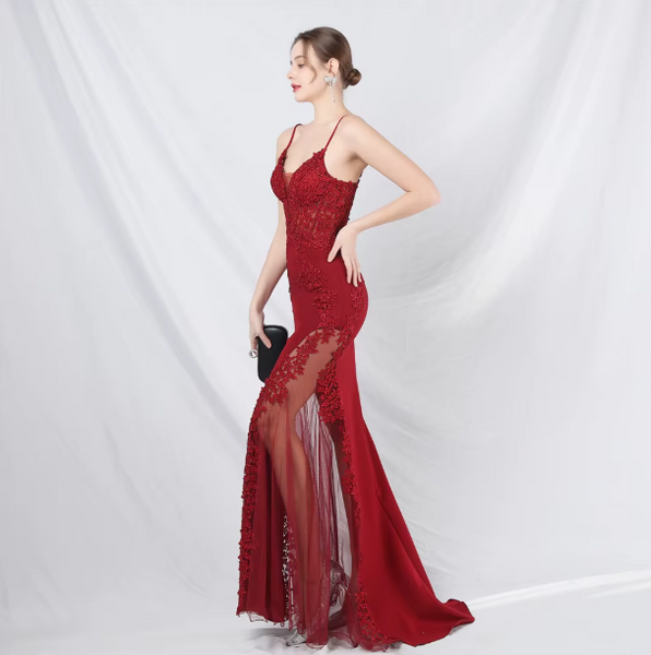 Vestido Largo de Fiesta Talla S-M — Burdeo— Entrega Inmediata