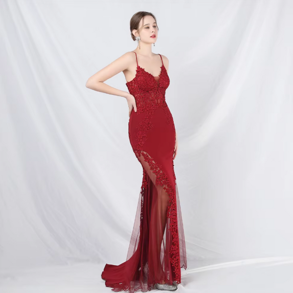 Vestido Largo de Fiesta Talla S-M — Burdeo— Entrega Inmediata