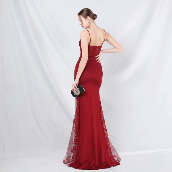 Vestido Largo de Fiesta Talla S-M — Burdeo— Entrega Inmediata