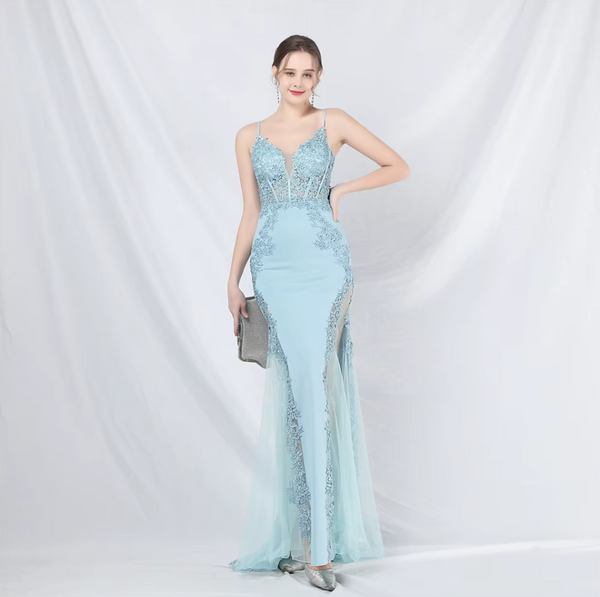 Vestido Largo de Fiesta Talla S — Celeste— Entrega Inmediata