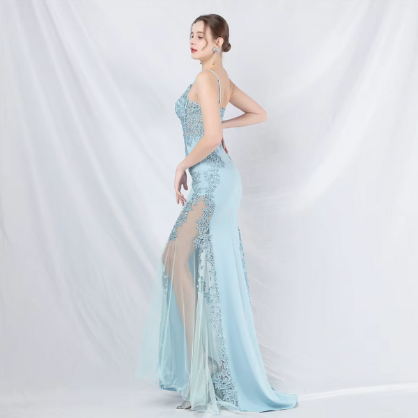 Vestido Largo de Fiesta Talla S — Celeste— Entrega Inmediata