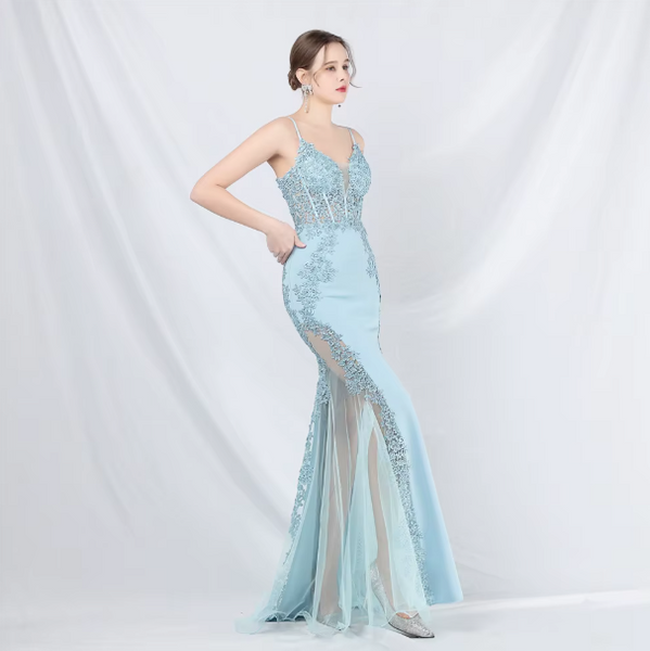 Vestido Largo de Fiesta Talla S — Celeste— Entrega Inmediata