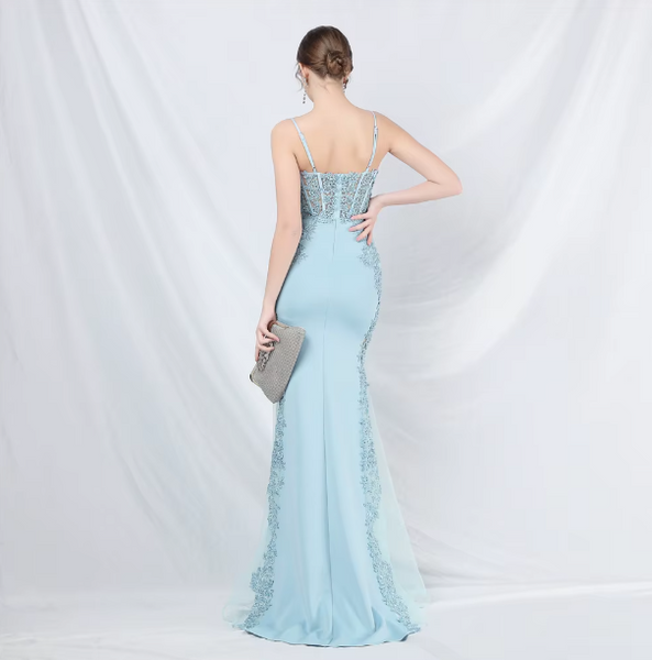 Vestido Largo de Fiesta Talla S — Celeste— Entrega Inmediata