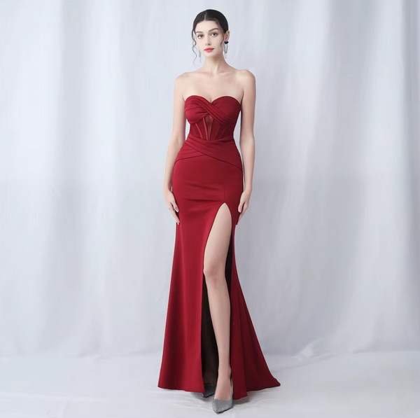 Vestido Largo de Fiesta Talla XS — Burdeo— Entrega Inmediata