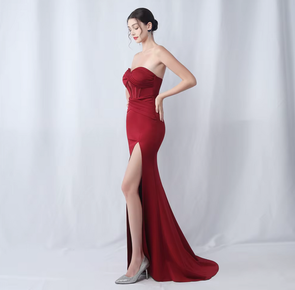 Vestido Largo de Fiesta Talla XS — Burdeo— Entrega Inmediata