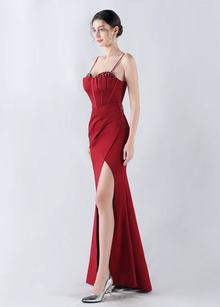 Vestido Largo de Fiesta Talla L — Burdeo— Entrega Inmediata
