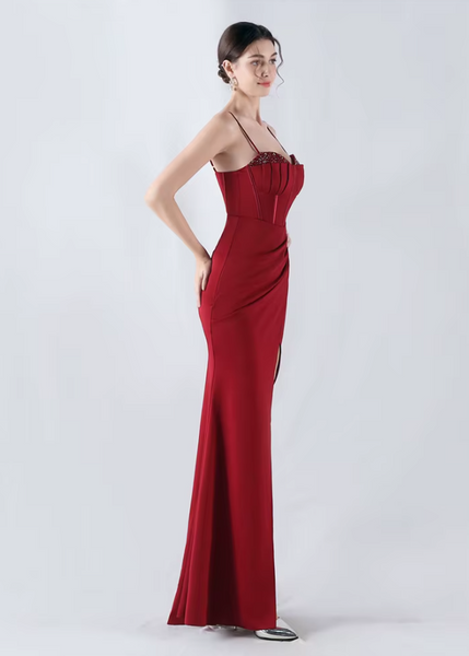 Vestido Largo de Fiesta Talla XS — Burdeo— Entrega Inmediata