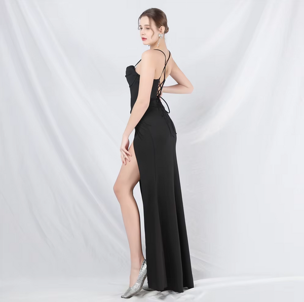Vestido Largo de Fiesta Talla L — Negro— Entrega Inmediata
