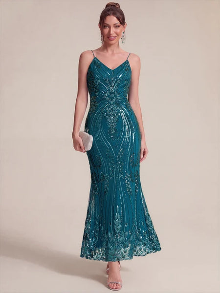 Vestido de Fiesta Talla L —  Azul verdoso — Entrega Inmediata