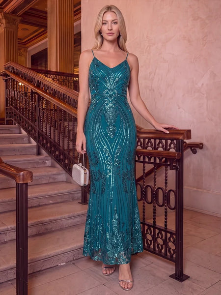 Vestido de Fiesta Talla L —  Azul verdoso — Entrega Inmediata