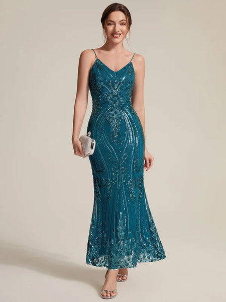 Vestido de Fiesta Talla L —  Azul verdoso — Entrega Inmediata