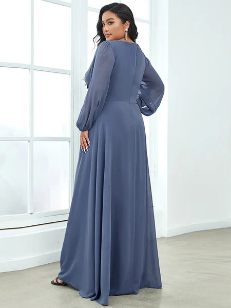 Vestido Largo de Fiesta Talla L  — Azul Polvoriento — Entrega Inmediata
