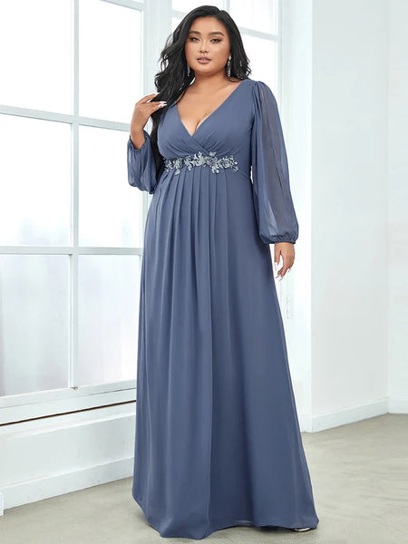 Vestido Largo de Fiesta Talla L  — Azul Polvoriento — Entrega Inmediata