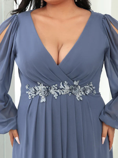 Vestido Largo de Fiesta Talla L  — Azul Polvoriento — Entrega Inmediata