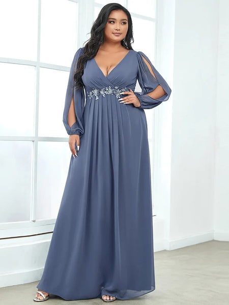 Vestido Largo de Fiesta Talla L  — Azul Polvoriento — Entrega Inmediata