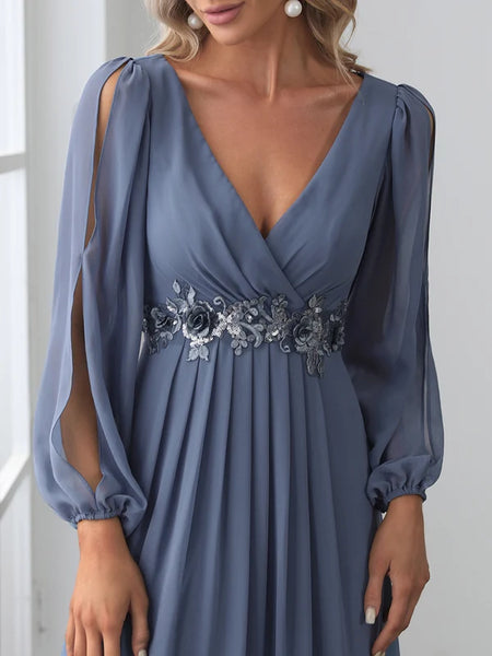 Vestido Largo de Fiesta Talla L  — Azul Polvoriento — Entrega Inmediata