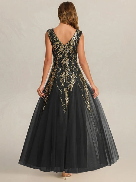 Vestido de Fiesta Talla M — Negro y Dorado — Entrega Inmediata
