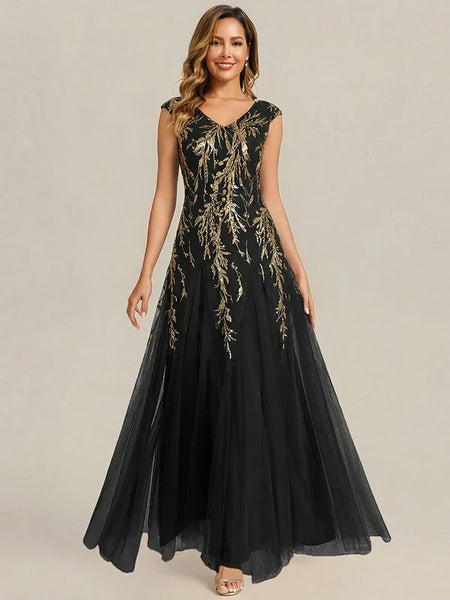 Vestido de Fiesta Talla M — Negro y Dorado — Entrega Inmediata