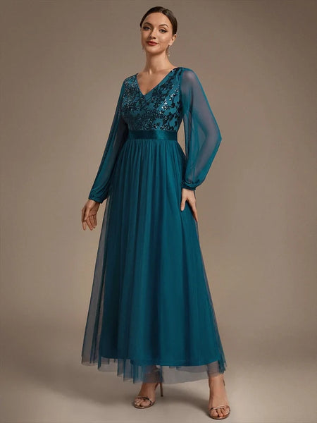 Vestido de Fiesta Talla L — Verde azulado — Entrega Inmediata