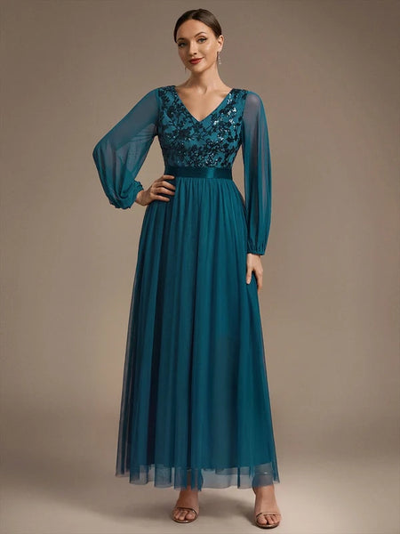 Vestido de Fiesta Talla L — Verde azulado — Entrega Inmediata