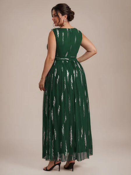 Vestido Largo de Fiesta  Talla XL —  Verde Oscuro con Detalles Plateados — Entrega Inmediata