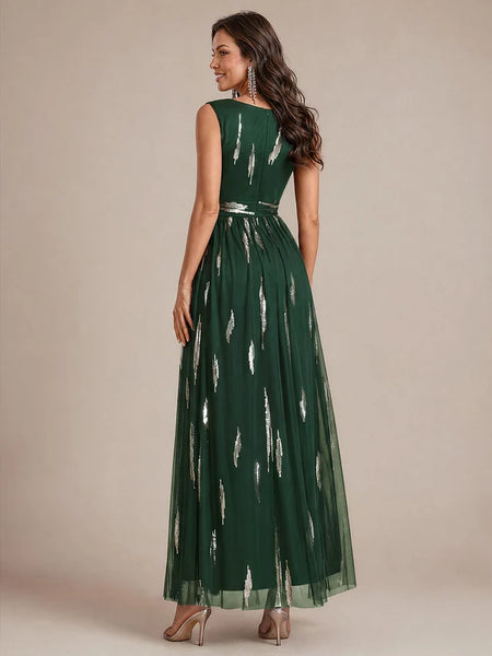 Vestido Largo de Fiesta  Talla XL —  Verde Oscuro con Detalles Plateados — Entrega Inmediata