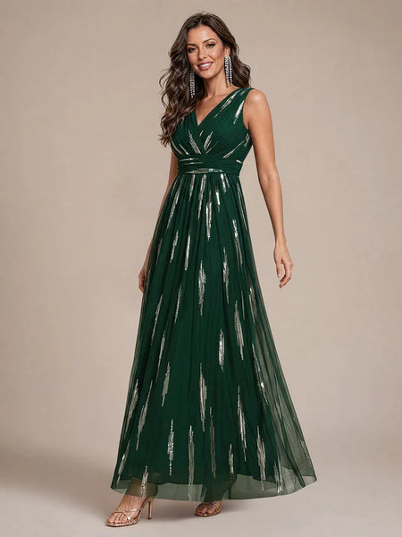 Vestido Largo de Fiesta  Talla XL —  Verde Oscuro con Detalles Plateados — Entrega Inmediata