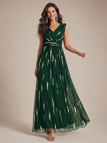 Vestido Largo de Fiesta  Talla XL —  Verde Oscuro con Detalles Plateados — Entrega Inmediata