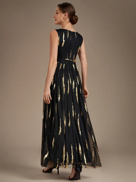 Vestido Largo de Fiesta  Talla S-M — Negro con detalles Dorados — Entrega Inmediata