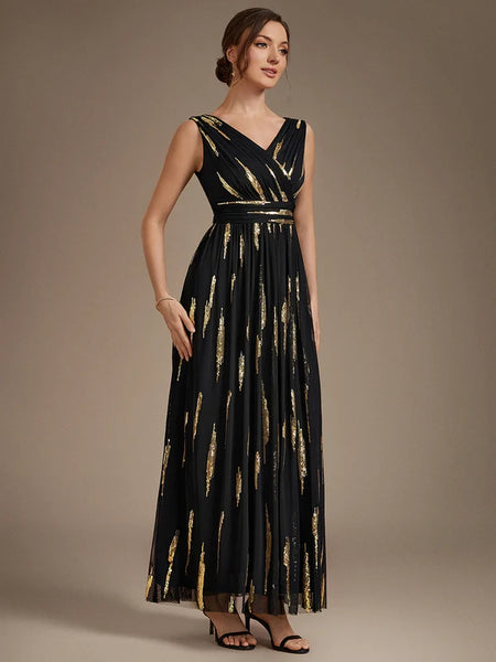 Vestido Largo de Fiesta  Talla S-M — Negro con detalles Dorados — Entrega Inmediata