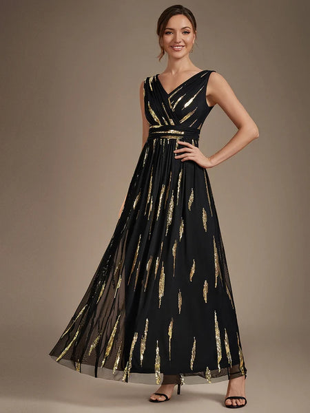 Vestido Largo de Fiesta  Talla S-M — Negro con detalles Dorados — Entrega Inmediata