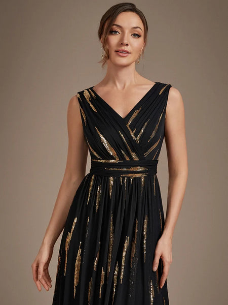 Vestido Largo de Fiesta  Talla S-M — Negro con detalles Dorados — Entrega Inmediata