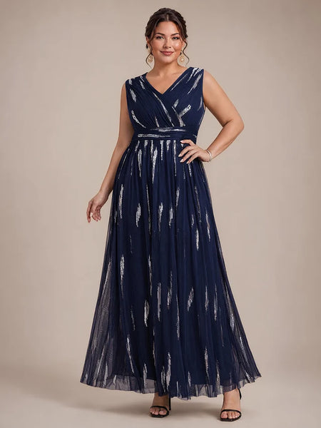 Vestido Largo de Fiesta  Talla S-M —  Azul Marino con Detalles Plateados — Entrega Inmediata