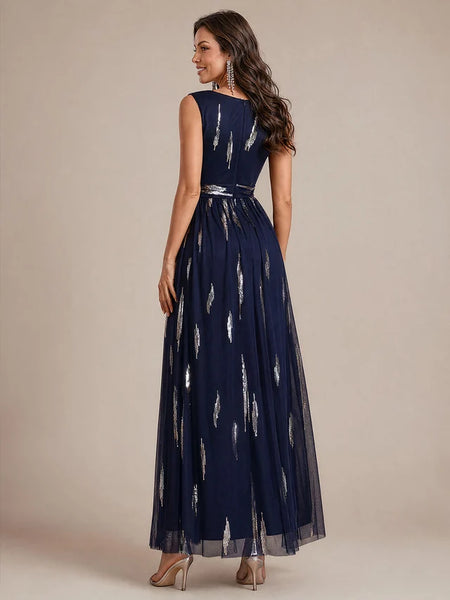 Vestido Largo de Fiesta  Talla S-M —  Azul Marino con Detalles Plateados — Entrega Inmediata