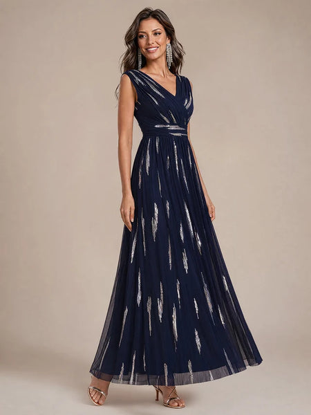 Vestido Largo de Fiesta  Talla S-M —  Azul Marino con Detalles Plateados — Entrega Inmediata