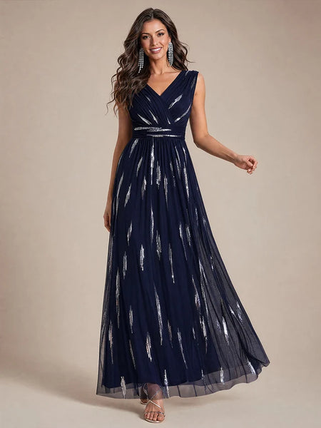 Vestido Largo de Fiesta  Talla S-M —  Azul Marino con Detalles Plateados — Entrega Inmediata