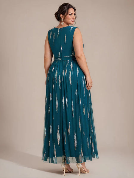 Vestido Largo de Fiesta  Talla XXXL 20 — Azul Verdoso con Detalles Plateados — Entrega Inmediata