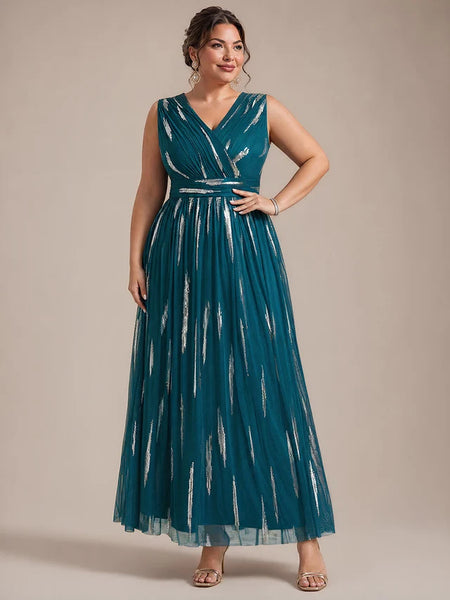 Vestido Largo de Fiesta  Talla XXXL 20 — Azul Verdoso con Detalles Plateados — Entrega Inmediata