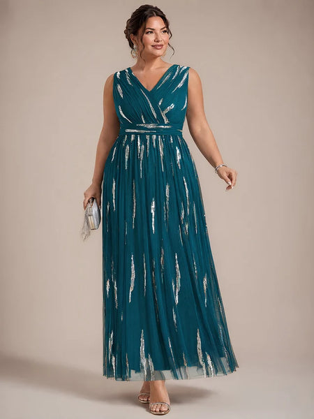 Vestido Largo de Fiesta  Talla XXXL 20 — Azul Verdoso con Detalles Plateados — Entrega Inmediata