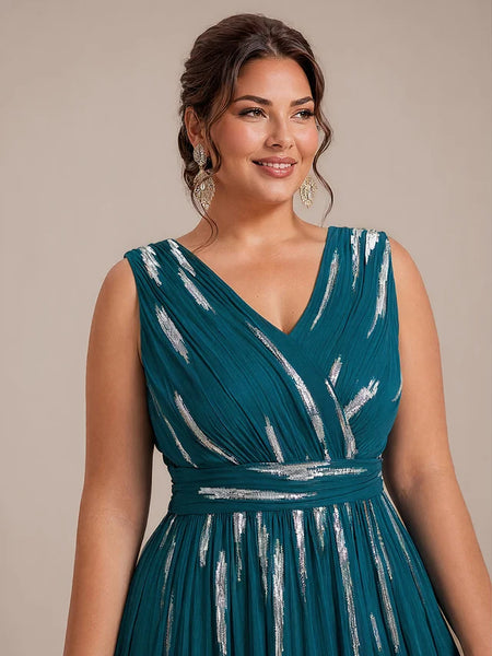 Vestido Largo de Fiesta  Talla XXXL 20 — Azul Verdoso con Detalles Plateados — Entrega Inmediata