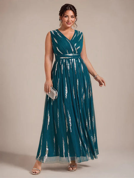 Vestido Largo de Fiesta  Talla XXXL 20 — Azul Verdoso con Detalles Plateados — Entrega Inmediata