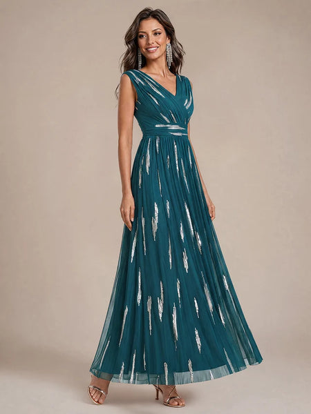 Vestido Largo de Fiesta  Talla XXXL 20 — Azul Verdoso con Detalles Plateados — Entrega Inmediata