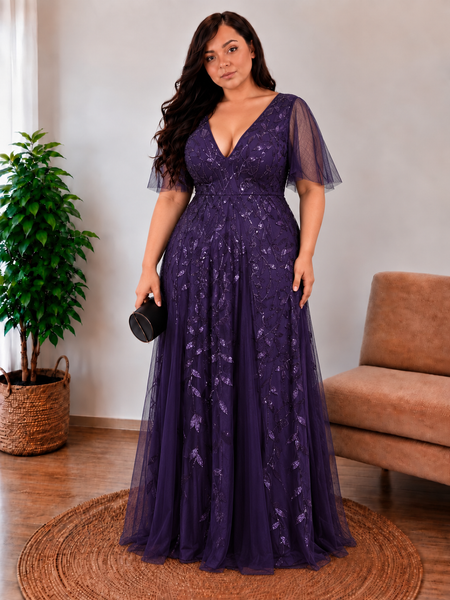 Vestido de Fiesta Talla XXL 16 — Morado Oscuro — Entrega Inmediata
