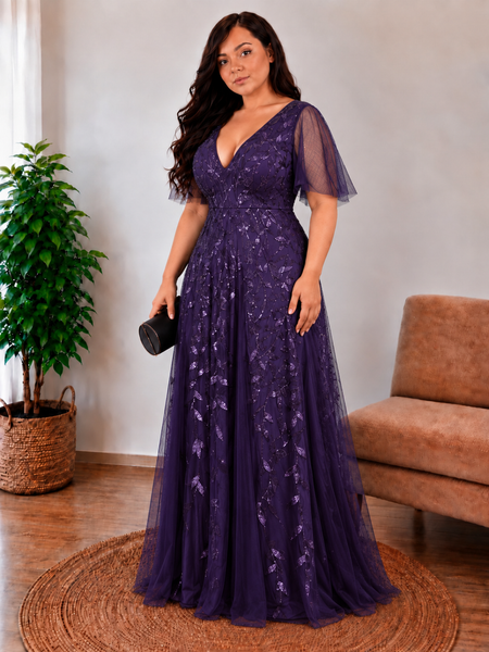 Vestido de Fiesta Talla XXL 16 — Morado Oscuro — Entrega Inmediata