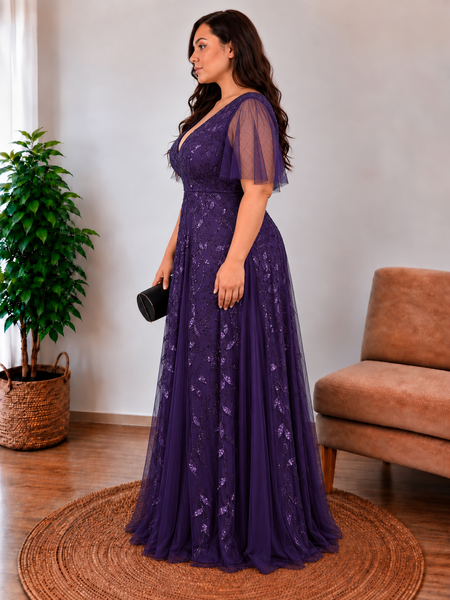 Vestido de Fiesta Talla XXL 16 — Morado Oscuro — Entrega Inmediata