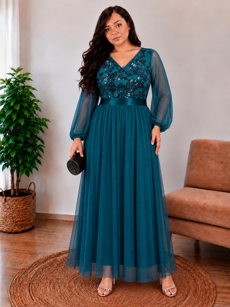 Vestido de Fiesta Talla L — Verde azulado — Entrega Inmediata