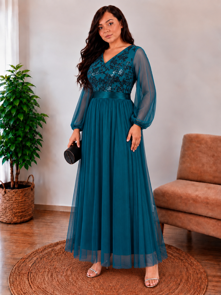 Vestido de Fiesta Talla L — Verde azulado — Entrega Inmediata