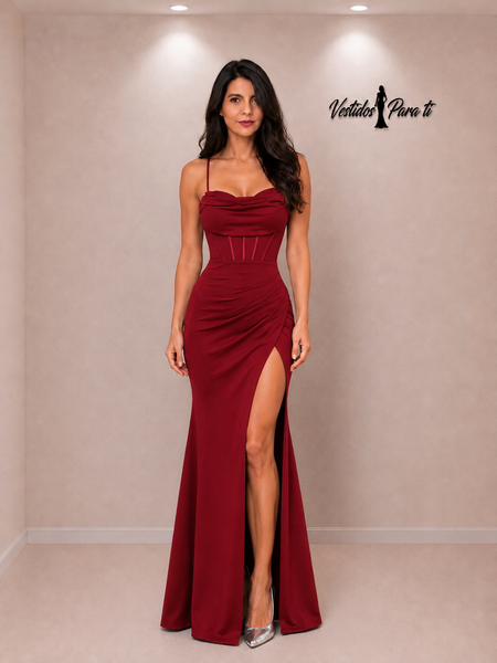 Vestido Largo de Fiesta Talla M — Burdeo— Entrega Inmediata